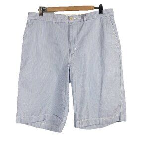 Lands End High Rise Seersucker Shorts Mens 35 Flat Front Stretch Waist Chino‎